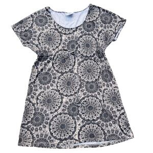 AMERICAN CROWN Y2K Psychedelic Mandala Hippie Babydoll Mini Dress Cream/ Black